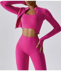  Жіночий фітнес костюм Leggings + Top + Crop top model 54 (Beetroot purple)